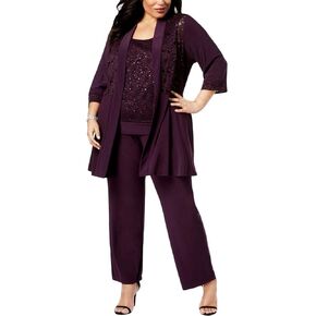 R&M Richards Womens Plus Embellished Lace Pant Suit in Kuwait