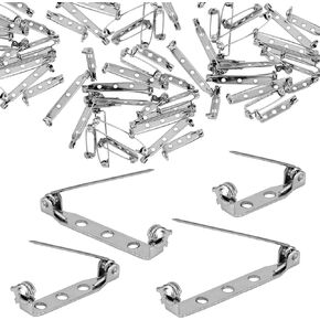 50 Pcs Brooch Pins, Silver Bar Pins, Secure Back Clasp with Back Bar Fastener, Pin Badge Backs with Holes, 4-Size Pack of Safety Pins (50)