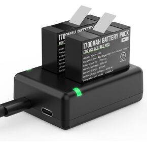 2 Packs 1850mAh Batteries & Digital Display Fast Charger Compatible with Insta360 Ace/Ace Pro - Includes Fast Charge Hub + 2 Batteries