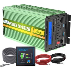 Edecoa 2000W 24V Power Inverter DC 24V to 110V AC Power Converter LCD and Remote Controller 4.2A Dual USB Ports