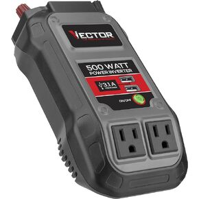 Vector 500 Watt Power Inverter, PI500V, Dual Power Inverter, Two USB Charging Ports,Grey