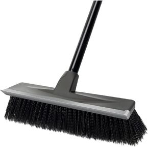 KeFanta Floor Scrub Brush with Long Handle 59", Heavy Duty Stiff Bristle Floor Scrubber with Squeegee for Cleaning Deck Patio Bathroom Garage Kitchen Wall Tub Tile Swimming Pool, Gray