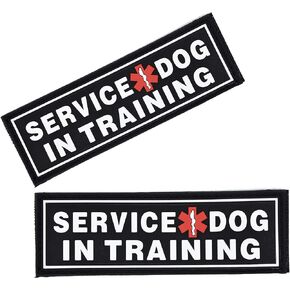 Dogline Service Dog in Training Patches for Harnesses and Vests Removable 3D Rubber Patches with Hook Backing for Small Medium or Large Working Dogs 1" x 2.75" - Two Patches