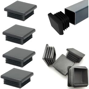 2 Inch (50 mm) Square Plastic Hole Plugs - 4 Pack Black End Caps for Metal Tubing, Fences, Glide Protection from Chair Legs, Furniture and Floors