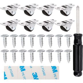 1/2 in Mini Caster Wheels,Quiet Small Wheels Casters Set of 8 Self-Adhesive, Attached Screws, Tool Rubber Low Profile Caster Wheels for Appliances,Furniture,DIY Project One-Directional