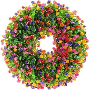 إكليل الباب الربيعي إكليل الباب الصيفي 17.7 بوصة إكليل الزهور أكاليل الزهور الاصطناعية لتزيين الباب الأمامي إكليل الزهور الخضراء للخارجية والداخلية وحفلات الصيف في المنزل in Kuwait