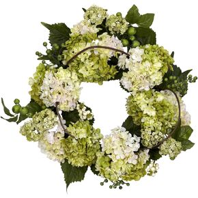 Nearly Natural 4780 Hydrangea Wreath, 22-Inch, Cream/Green