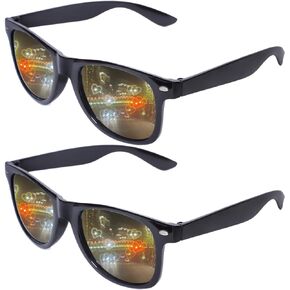 Trendy Square Sunglasses Women Men 2 Pack- Heart Effect Diffraction Rave Glasses Retro Rectangle UV400 Protection