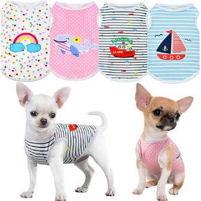 4PCS Dog Cat Shirts Cartoon Patterns Sleeveless Vests for Cats Dog Spring Summer Stripe Breathable Clothes Rainbow Polka Dots Pattern Outfits for Cats Kittens M