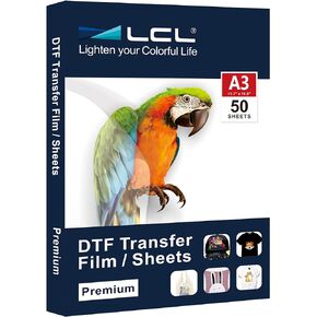 LCL 50 Sheets DTF Transfer Film Paper A3(11.7" x 16.5") Pretreat Sheets, PET Heat Transfer Paper for all DTF Printers Direct Print on T Shirts Textile