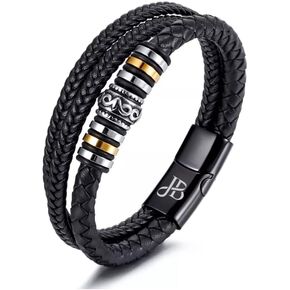 صندوق المجوهرات | سوار مضفر من الجلد الطبيعي الفاخر للرجال باللون الأسود | مشبك مغناطيسي من الفولاذ المقاوم للصدأ باللون الأسود | علبة هدايا مجوهرات فاخرة، جلد in Kuwait