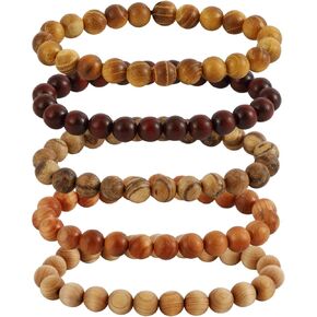 MILAKOO 5Pcs Sandalwood Stretch Bracelets for Women Men with Hematite Stone Cross Mala Beads