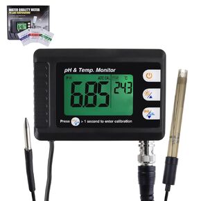 pH Monitor Digital pH Meter&Temperature Meter Water Quality Tester with ATC and Automatic Calibration Function, pH Tester for hydroponics, Aquarium, Pools, etc.
