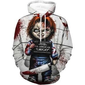 Chuckys Hoodie 3D Printed Graphic Cosplay Costume Novelty Horror Movie Hoodies Pullover Sweatshirt for Mens