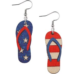 Hawaii Summer Earrings for Women Girls Fun Double-sided Print Wood Beach Earrings for Luau Hula Party Vocation Lightweight Tropical Coconut Palm Tree Flip-flops Shaped Holiday Dangle Earrings