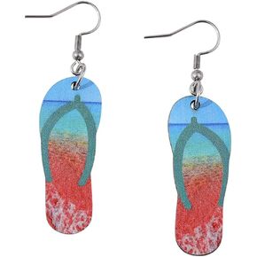Hawaii Summer Earrings for Women Girls Fun Double-sided Print Wood Beach Earrings for Luau Hula Party Vocation Lightweight Tropical Coconut Palm Tree Flip-flops Shaped Holiday Dangle Earrings in Kuwait