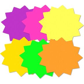 5x5 Inch 60Pieces Fluorescent Neon Signs,Burst Star Signs for Retail,Cutouts Bulletin Board Decorations,Garage Sale Supplies Sign,Yard Sale Supplies Price Tags Signs,Poster Board Decorations