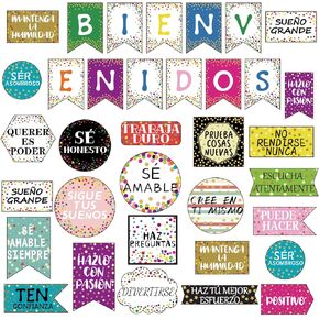 Spanish Boho Rainbow Classroom Bulletin Board Set Spanish Motivational Classroom Decor for Teachers Growth Mindset Posters Positive Inspirational Cutouts for Class School Bulletin Board Decoration
