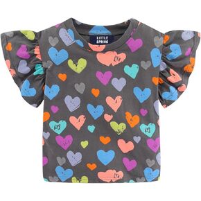 LittleSpring Girls Short Sleeve Tshirts Ruffle Sleeve Summer Tees