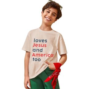 CM C&M WODRO Loves Jesus and America Too Shirt Kid Boy Girl 4th of July Patriotic T-Shirt Independence Day Tee Tops
