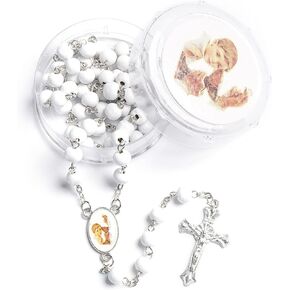 12 Pcs Baptism Party Favors White Scented Wood Rosary Guardian Baby Angel Our Lady of Guadalupe San Judas First Communion Boy& Girl Recuerdos de Bautizo Communion (San Judas White)