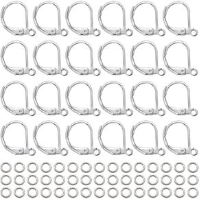 TOAOB 200pcs Stainless Steel Leverback Earring Hooks 10x15mm Hypoallergenic French Earring Hooks Silver Interchangeable Dangle Ear Wires Clip Earring Connector with Jump Rings for Jewelry Making in Saudi Arabia