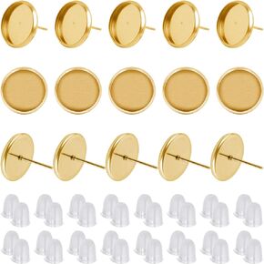 Blank Stud Earring Bezel for Jewelry Making,200Pcs Stud Earring Kit includes 100Pcs Cup Post Earrings and 100Pcs Rubber Earring Back for DIY Jewelry Findings,Earring Supplies(KC Gold)