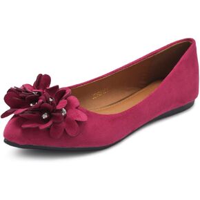 Ollio Women's Shoes Faux Suede Decorative Flower Pointed Toe Ballet Flats JYZ151