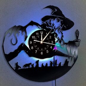 Vinyl Record Wall Clock Rings Gifts, LED 7 Color Night Lamp Retro Wall Clock, Unique Gifts Handmade Home Wall Decor for Kids, Living Room,Bedroom (B-led)