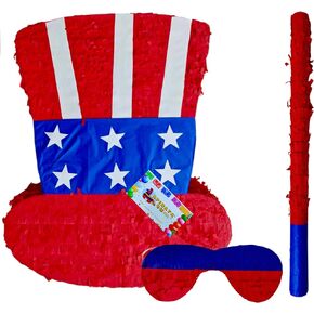 APINATA4U Patriotic Hat Pinata (17.5x13.4x3.4 Inch) - Red, White & Blue Glory for July 4th and Veterans Party Independence Day Celebrations! Includes Stick and Mask for Extra Fun!