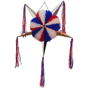 4th of July Patriotic Party Decoration Pinata Large 5-Point Star USA American Flag Blue Red White Independence Day Fourth of July Memorial Day Party Supplies Superhero Pinata for Boys Girls Birthday