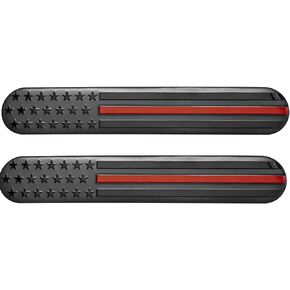 (Set of Two) 6"x1" Black Thin RED LINE Embossed American Flag Decal Emblem Sticker Badge Honor Firefighters United States Stick On Car Truck Door Fender Window Glass Made in USA