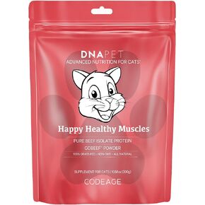 Happy Healthy Muscles Supplement for Cats - Grass-Fed Beef Protein Powder - Collagen & Amino Acid-Rich - Pure Beef Isolate - Suitable for All Life Stages - Unflavored, Non-GMO - 10.58 Oz
