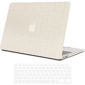 Compatible with MacBook Air 13 inch Case 2022 2021 2020 2019 2018 Release M1 A2337 A1932 A2179 Touch ID & Retina Display, Elegant Woven Leather Hard Shell Case with Keyboard Cover, Pink