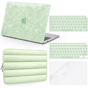B BELK Compatible with MacBook Air 13 inch Case MacBook Air M1 Case 2021 2020 2019 2018 (A2337 M1 A2179 A1932) + Puffy Laptop Sleeve Bag + 2 Keyboard Covers + Screen Protector, Glitter Pearly Green