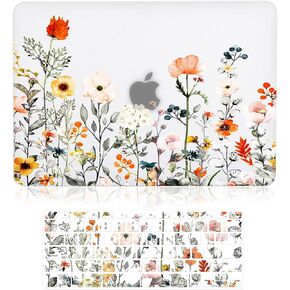 Case for MacBook Air 13 inch (Model: A1466 & A1369, 2010-2017 Release), 3D Effect Matte Black See Through Hard Cover & Keyboard Cover Compatible Older Version Mac Air 13.3 inch, Floral Pattern