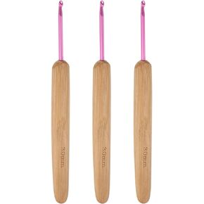 Aluminum Crochet Hook 3.5mm Knitting Needles Bamboo Handle for DIY Craft Yarn Pink Purple 3Pcs