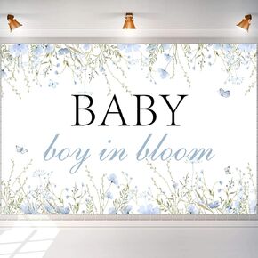 Kreatwow Baby Boy in Bloom Backdrop for Boys Baby in Bloom Baby Shower Decoration Blue Floral Backdrop Boho Flower Gender Reveal Decor Baby in Bloom Background Floral Spring Baby Shower Party Supplies