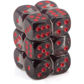 DND Dice Set-Chessex D&D Dice-16mm Translucent Smoke and Red Plastic Polyhedral Dice Set-Dungeons and Dragons Dice Includes 12 Dice – D6 (CHX23618)