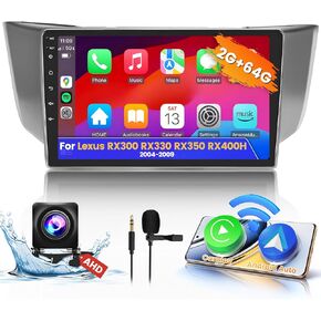 Roinvou 8 Cores 4+64G Android Radio Upgrade for Lexus RX300 RX330 RX350 RX400H 2004-2009, 9'' HD Touchscreen with Wireless CarPlay Android Auto GPS Navigation WiFi Backup Camera Mirror Link BT Mic RDS