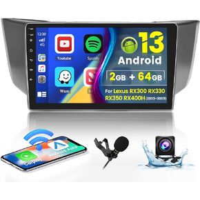 Roinvou 8 النوى 4+64G ترقية راديو أندرويد لكزس RX300 RX330 RX350 RX400H 2004-2009، شاشة لمس عالية الدقة 9 بوصة مع CarPlay اللاسلكي Android Auto GPS Navigation WiFi Backup Camera Mirror Link BT Mic RDS