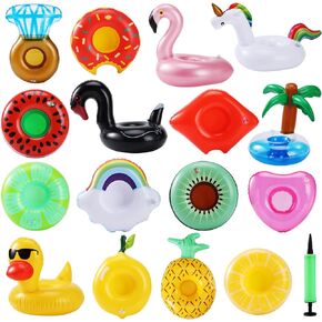 Inflatable Drink Holder 16 Pack,Pool Drink Holder Floats for Parties,Floating Drink Holder for Pool, Kids Water Fun Toys