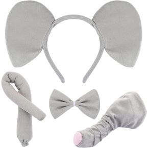 4 Pcs Elephant Costume Set, Elephant Ears Headband Elephant Nose Tail and Bow Tie, Animal Elephant Costume Accessories for Halloween Christmas Birthday Party Cosplay Masquerades