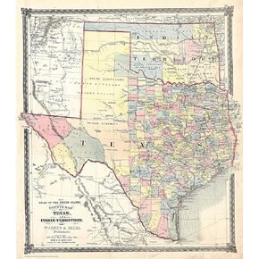 1872 Texas Counties and Indian Territory Map