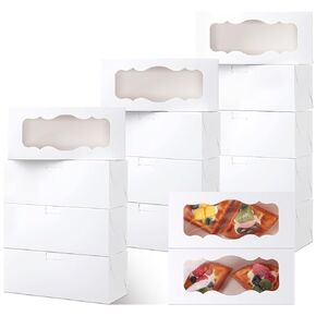 60 Pack White Bakery Boxes with Window Large Cookie Box Treat Boxes Strawberries Chocolate Pies Donut Cakes Muffins Pastries Desserts Box for Wedding Valentine's Day(9 x 4 x 3 Inch)
