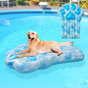 BEAUTYZOO Inflatable Dog Floats for Pool,Large Dog Pool Swimming Float,Dog Raft for Small Medium Big Dogs, Ride On Pool Toys for Hot Summer Floating Raft,Durable Foldable Blue Pink Paw Shape