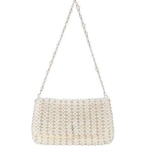 CHIC DIARY Pearl Purse for Women White Beaded Shoulder Bag Small Pearl for Wedding Clutch Evening Purse with Pearls