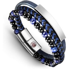 Casisto.J Men's Bracelet – Leather Bracelet – Classic Hand-Braided Cuff Black and Brown with Magnetic Clasp Engraved Gift Jewellery Gift Boxed