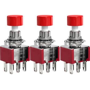 AC 2A/250V 5A/120V 3 Pin Momentary Push Button Switch NO NC with Red Cap 5Pcs