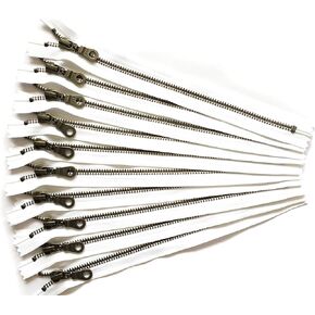 YKK Antique Brass Metal Zippers in White with Donut pulls 12 Inch Number 5 Set of 12 Pieces by Craftbot